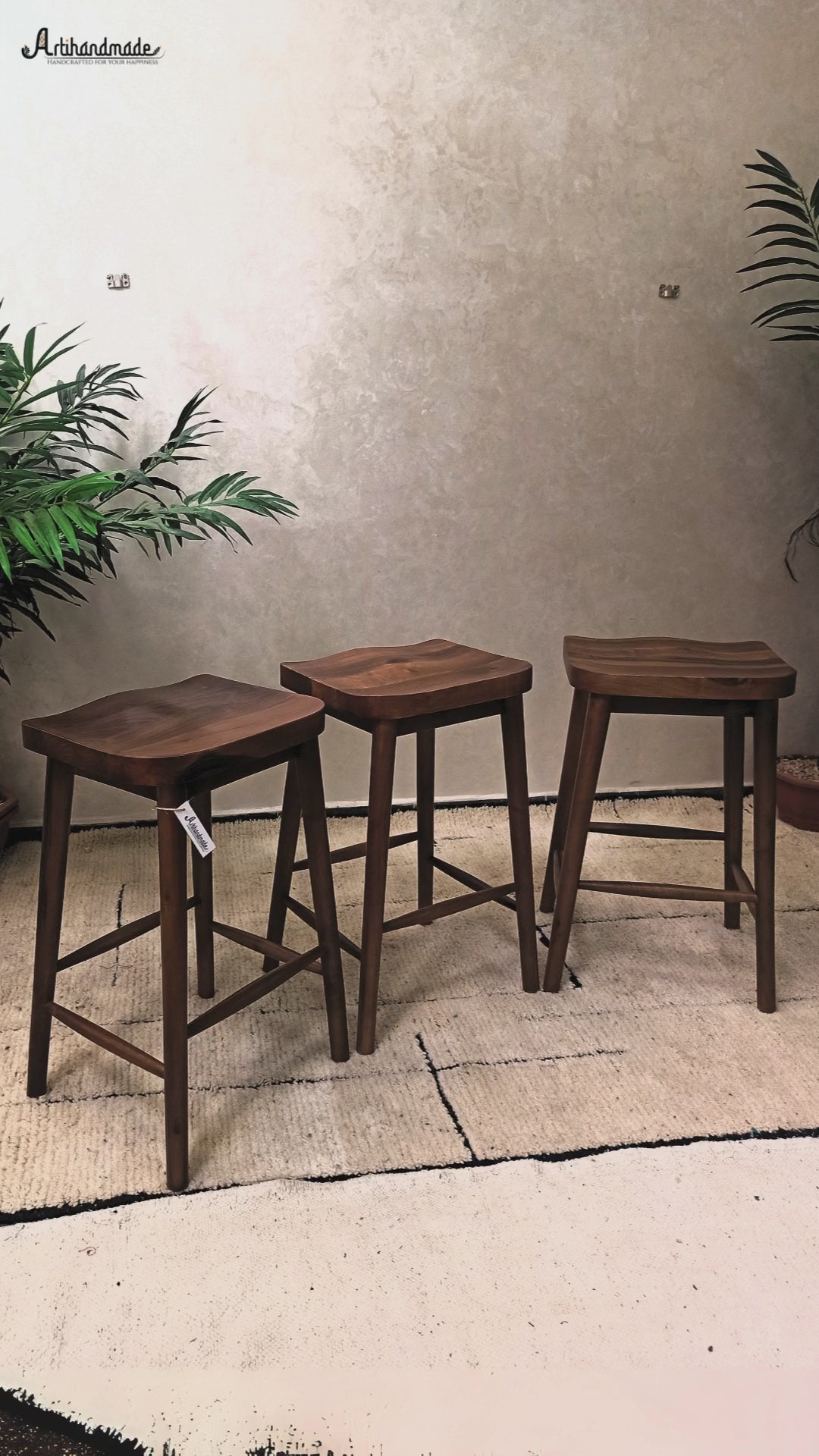 Video Handmade walnut counter stool with sculpted seat