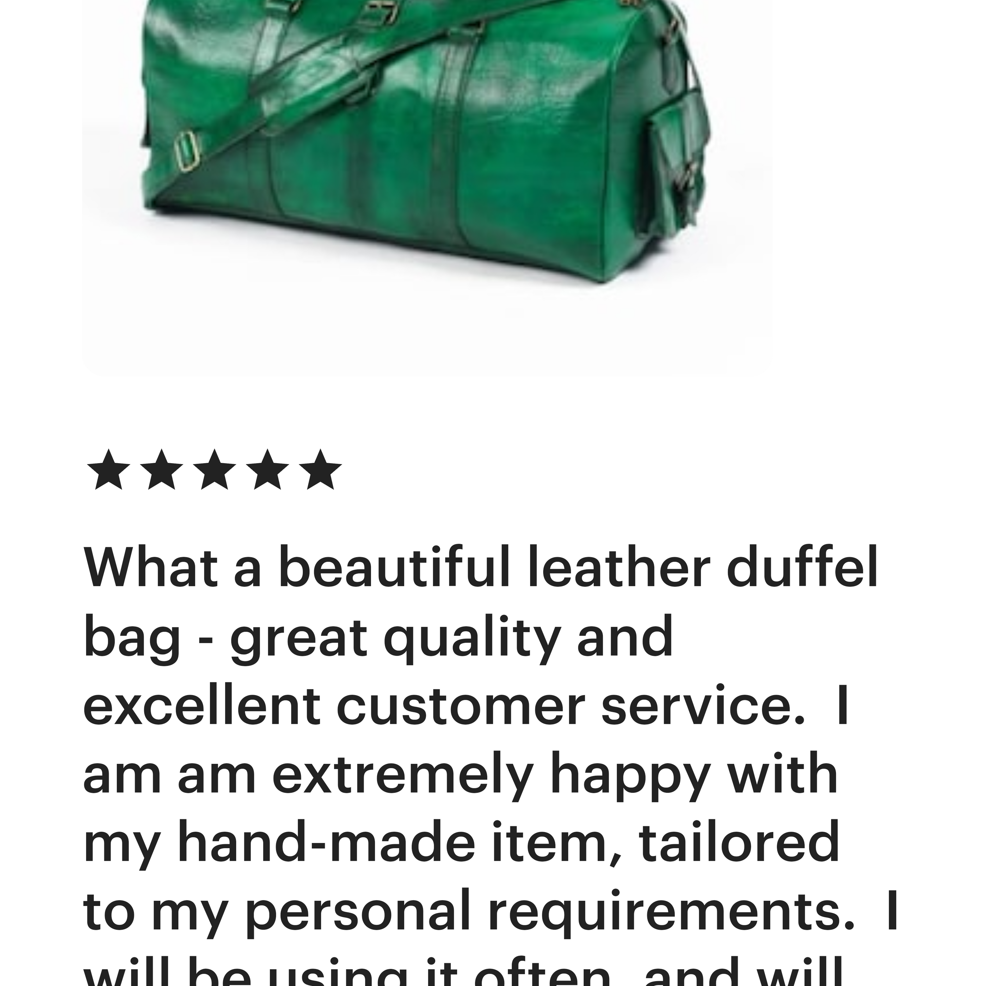 Leather Duffel Bag - Weekender Green Full Grain Leather