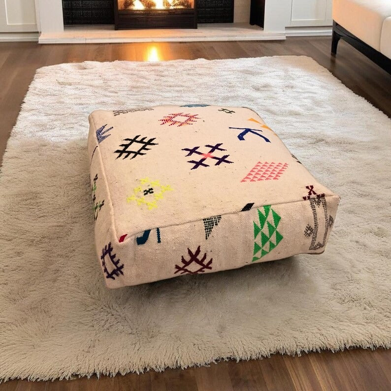 Two large, handcrafted Kilim poufs + free cushion.