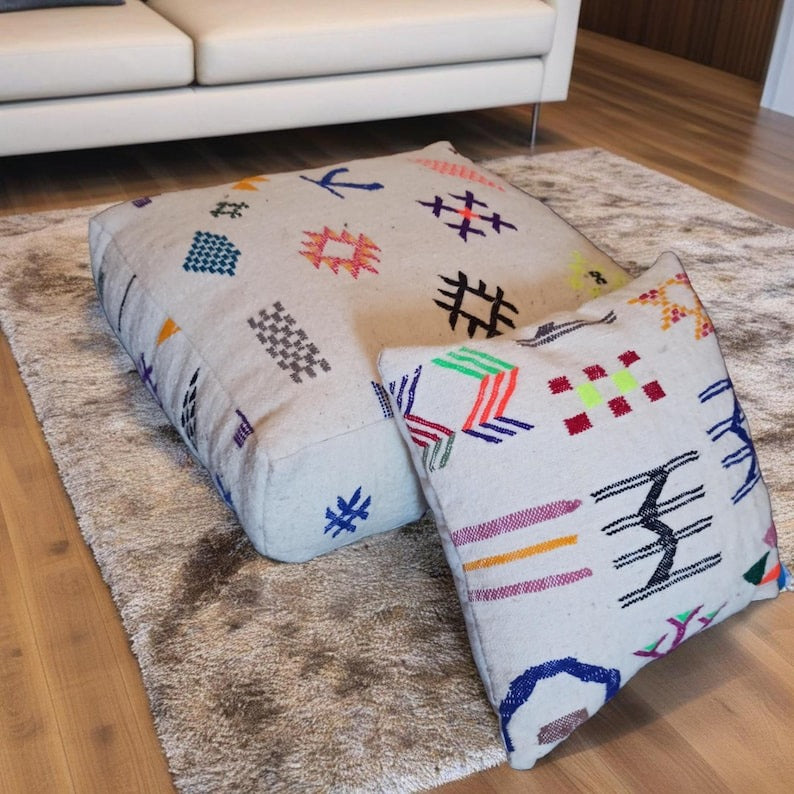 Pair of large Kilim meditation cushions