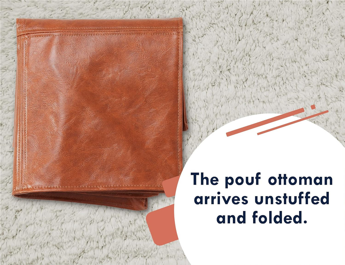 Premium Square Moroccan Cognac Leather Pouf