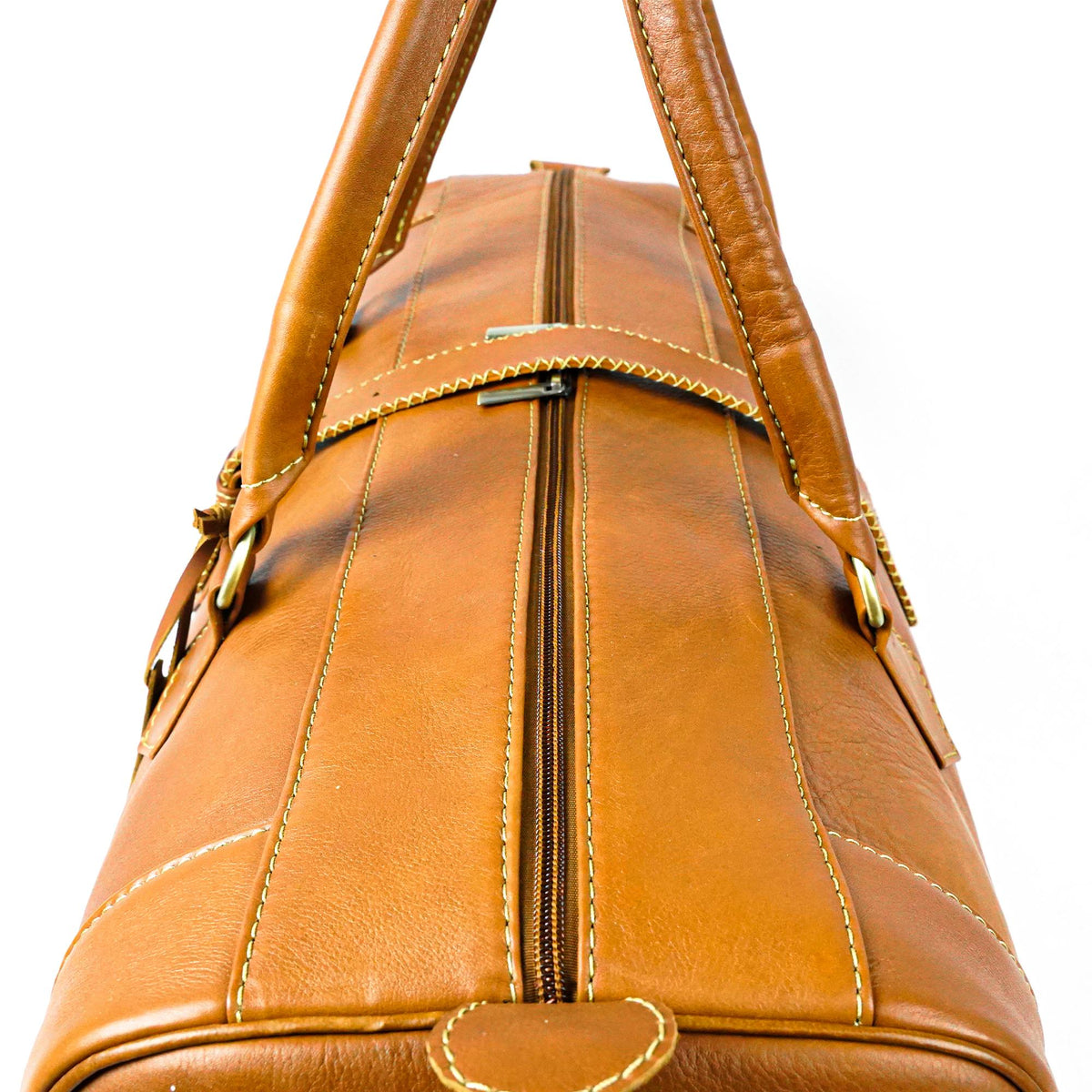 Hand Stitched Vintage Cognac Travel Leather Bag
