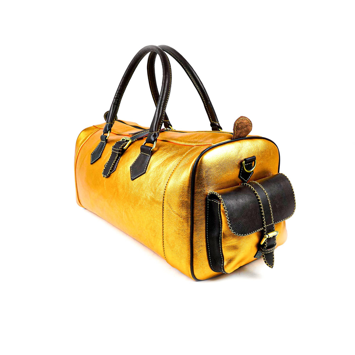 Hand Stitched Vintage Gold Travel Leather Bag