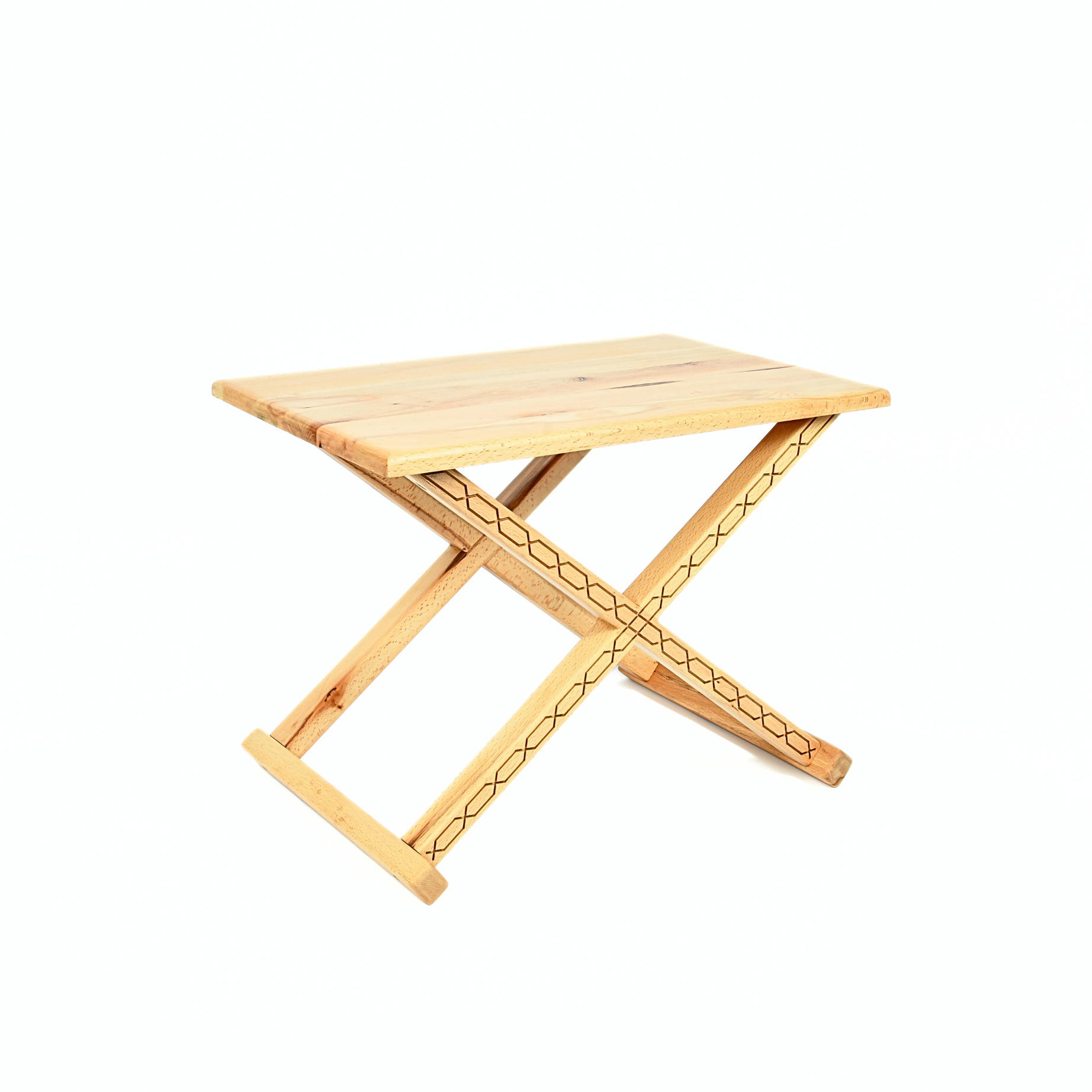 Vintage X Stool Varnished Wood With Beige Leather Cushion