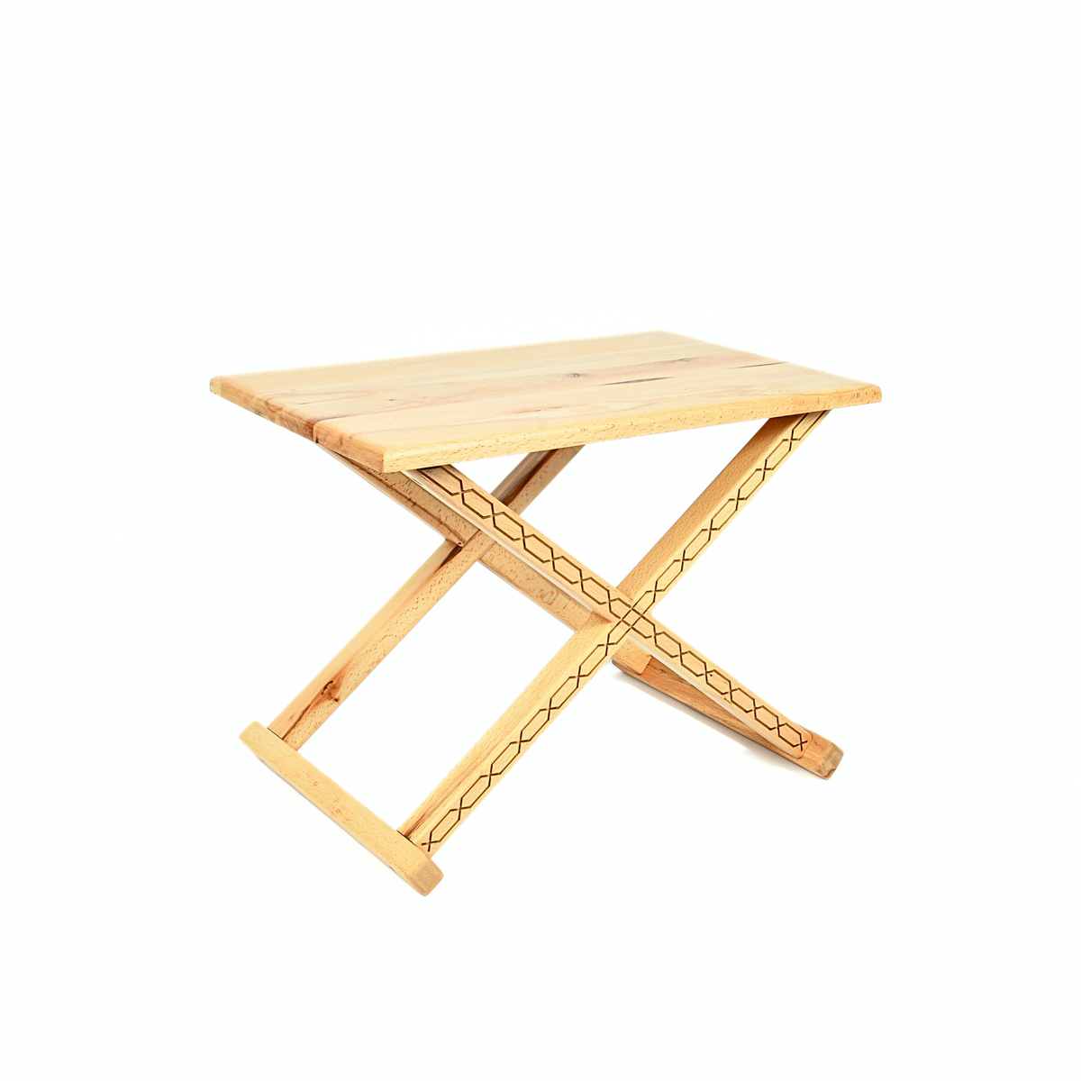Vintage X Stool Varnished Wood With Beige Leather Cushion