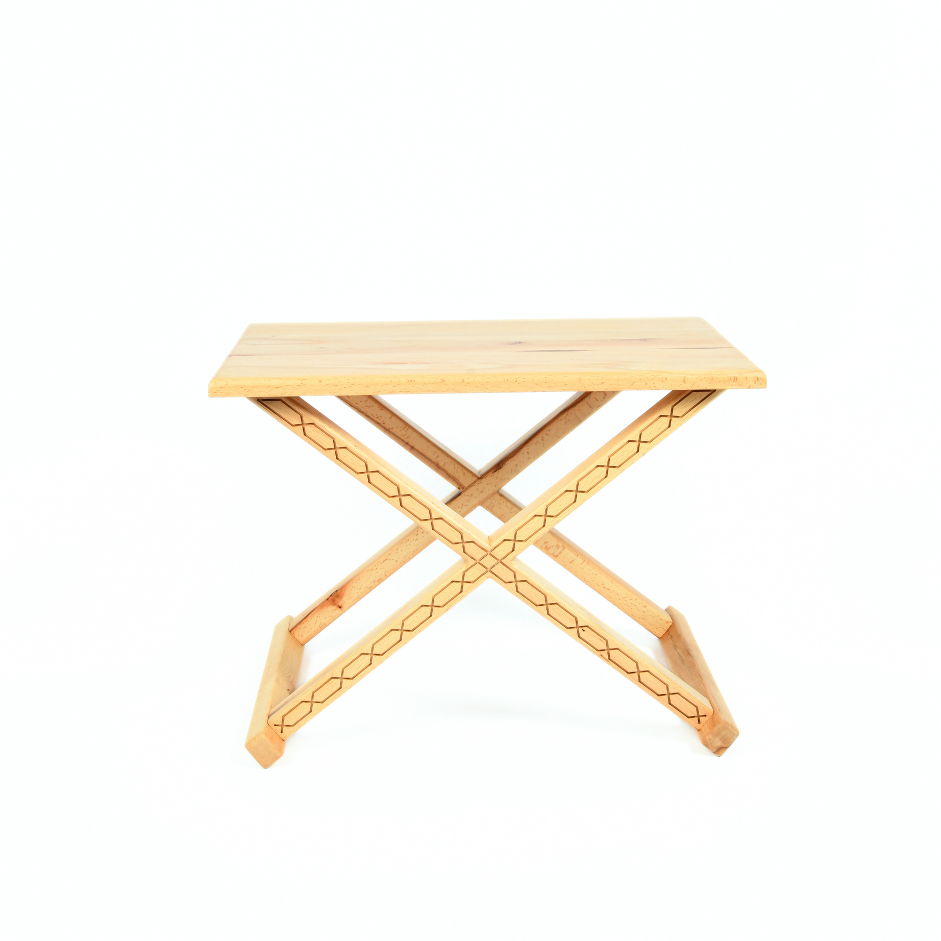 Vintage X Stool Varnished Wood With Beige Leather Cushion