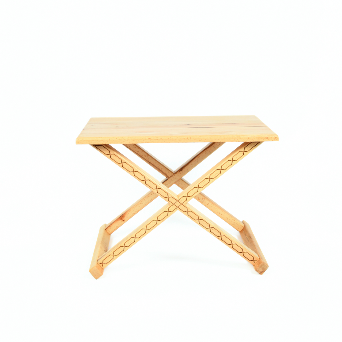 Vintage X Stool Varnished Wood With Beige Leather Cushion