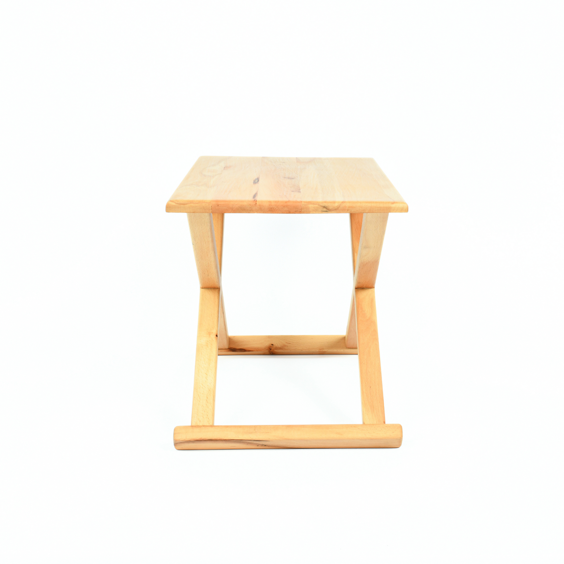 Vintage X Stool Varnished Wood With Beige Leather Cushion