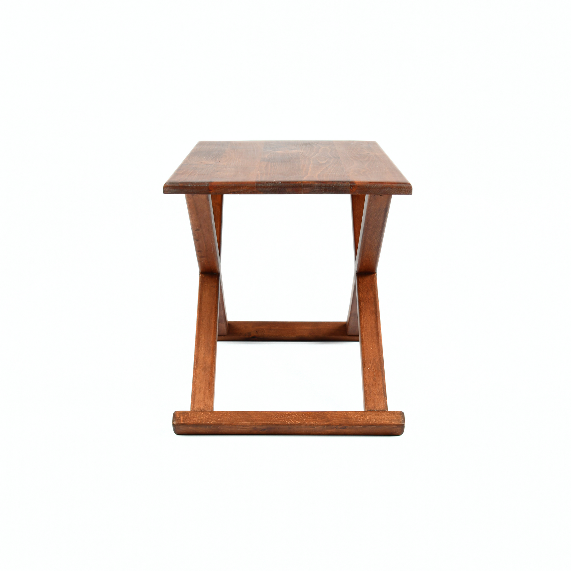 Handcrafted Brown Wood Stool With Brown Leather Cushions