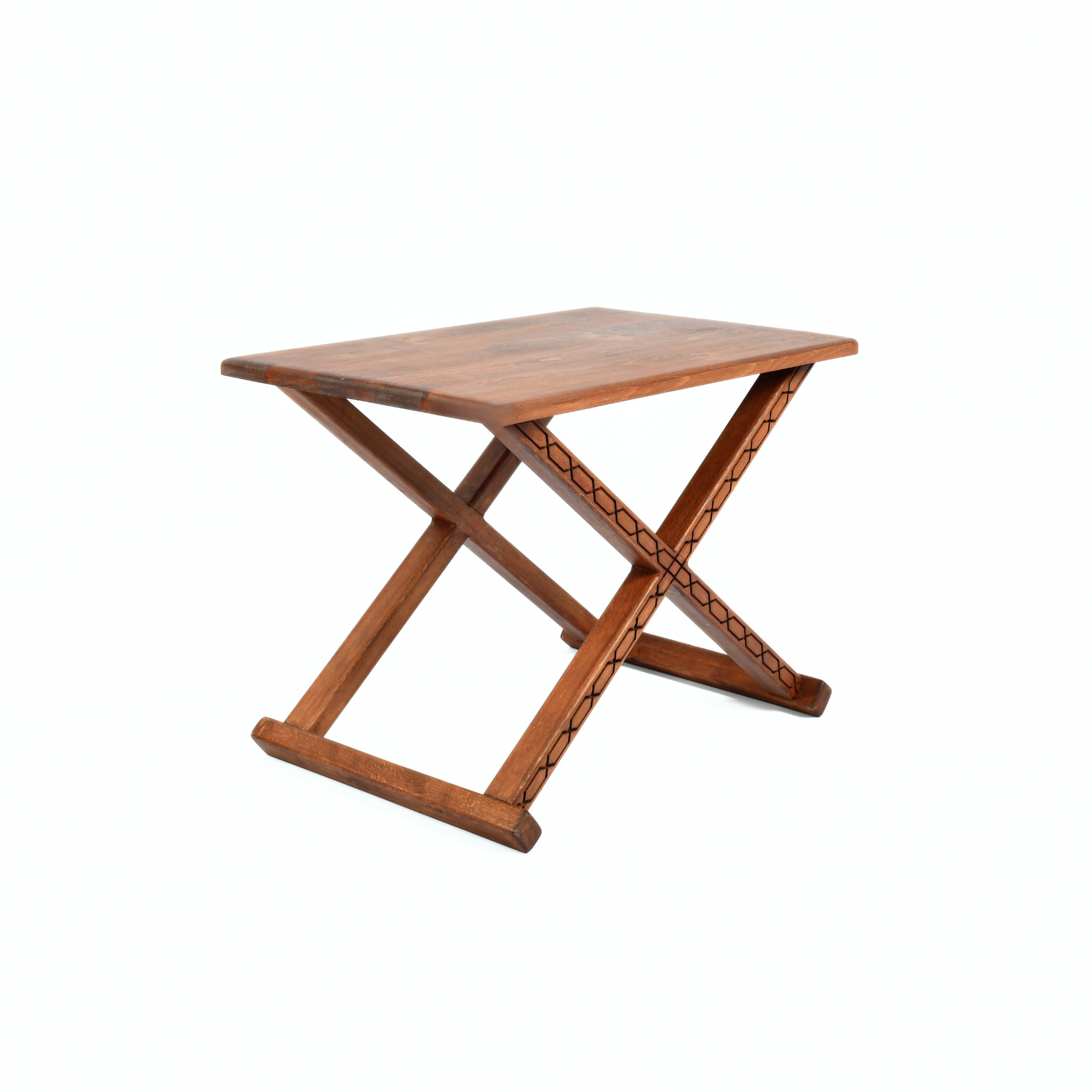 Handcrafted Brown Wood Stool With Brown Leather Cushions