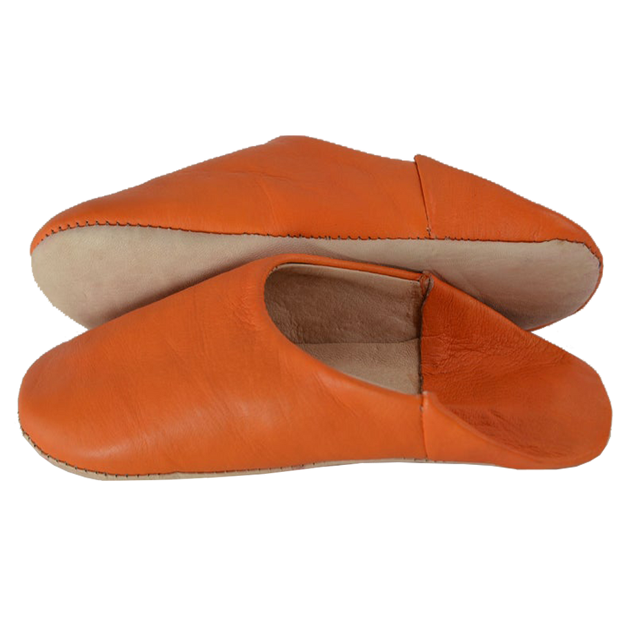Moroccan Leather Slipper Orange Color - marrakechcraft