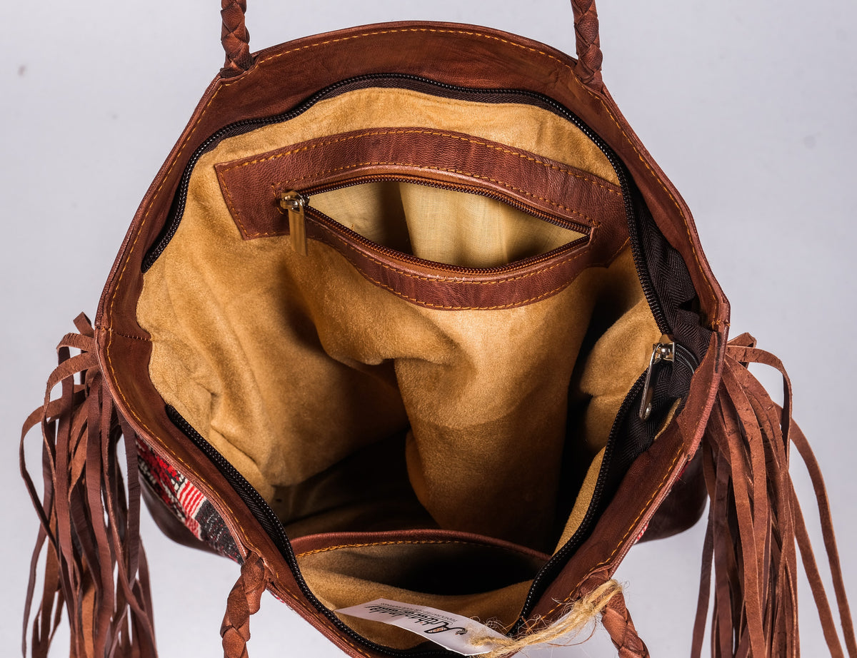 Leather Tote Bag, Leather Fringed bohemian Shoulder Bag