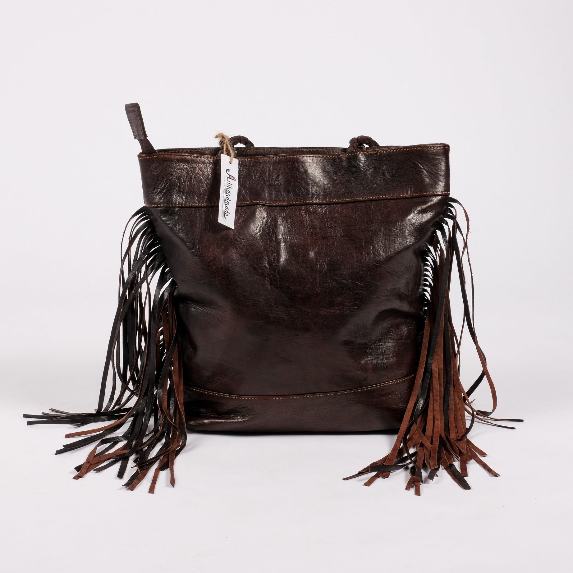 Leather Tote Bag, Leather Fringed bohemian Shoulder Bag