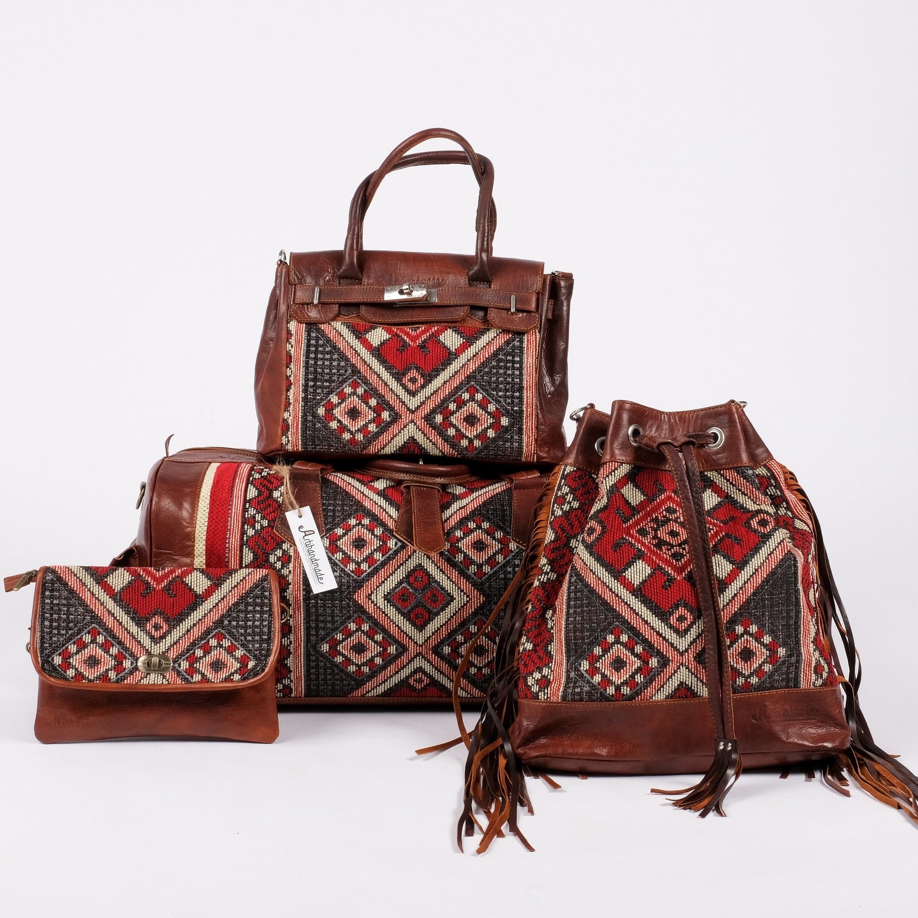 Premium Set of 4 Leather Kilim Bags - Unique and Stylish