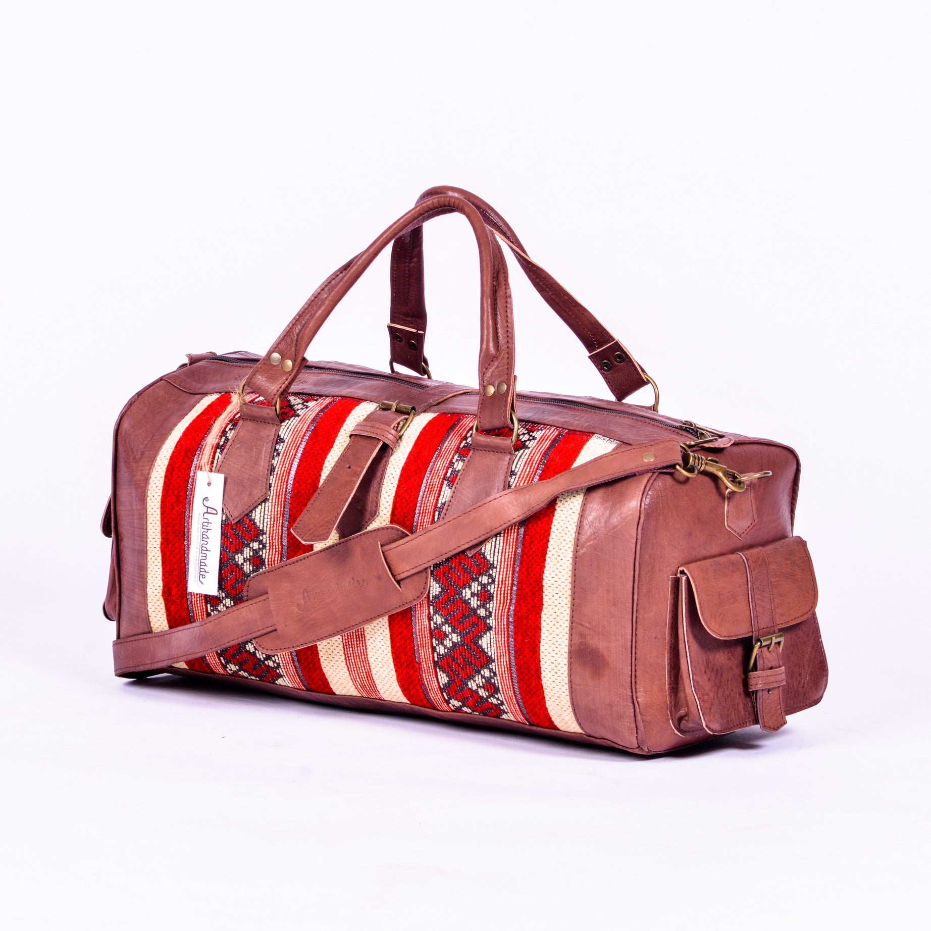 Set Of 2 Duffel Bags Kilim And Leather - Large With Medium