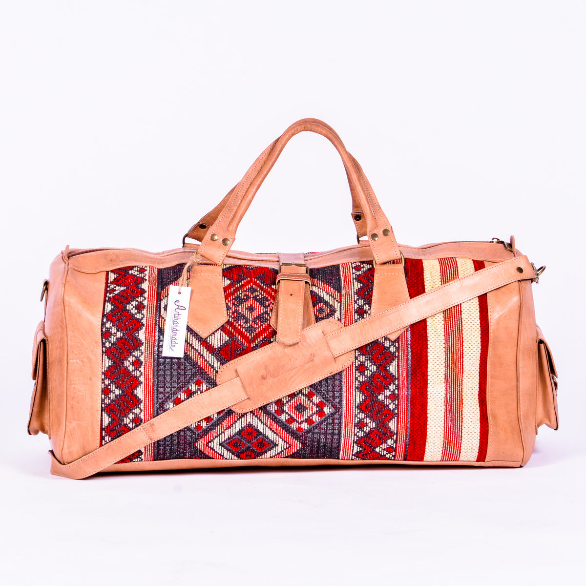 Set Of 2 Duffel Bags Kilim And Leather - Large With Medium