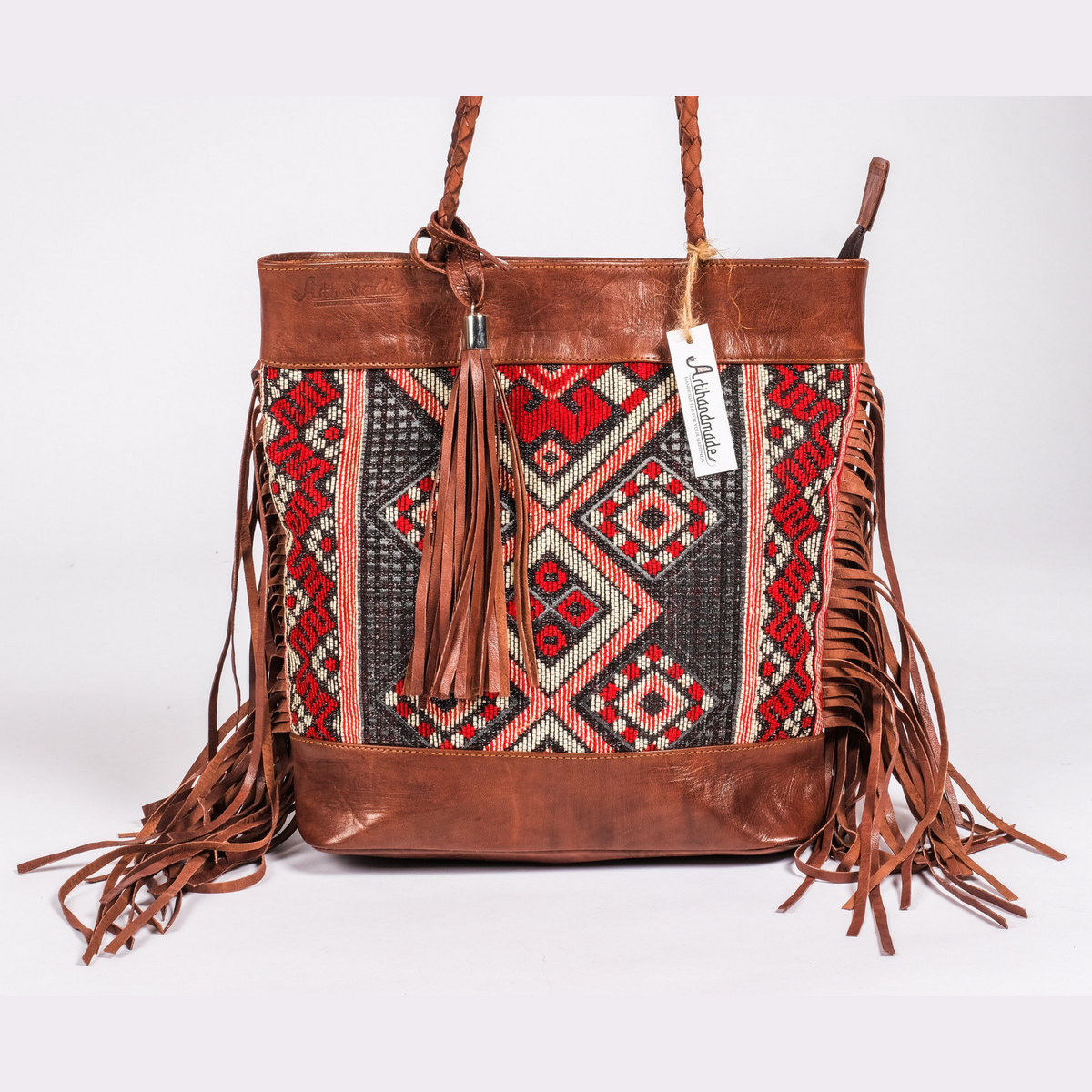 Leather Tote Bag, Leather Fringed bohemian Shoulder Bag